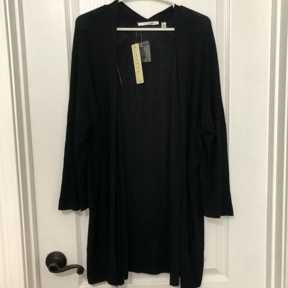 Cyrus Women's Cardigan Sweater Open Front Long Sleeve‎ Black Size Small NWT